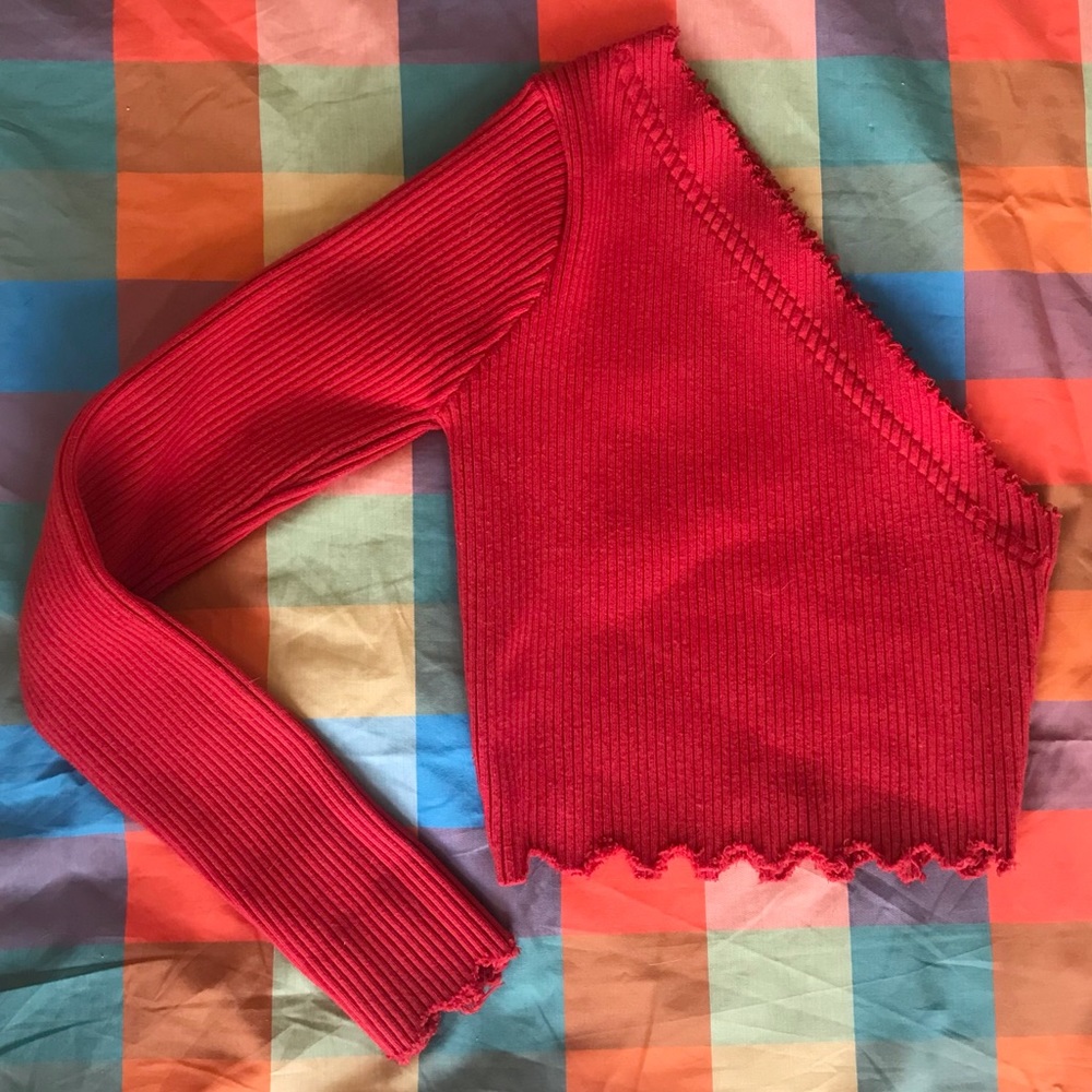 Which We Want Cherry Red Ribbed One-Shoulder Top